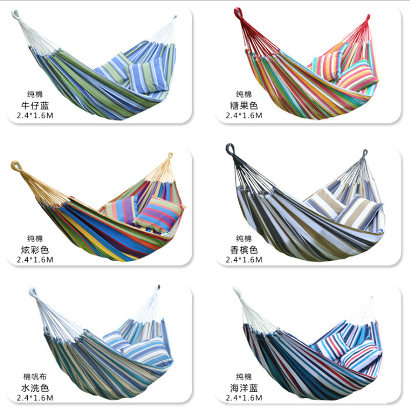 Outdoor Garden Sports Home Travel Camping Swing Hammock Canvas Stripe Hang Bed Hammock