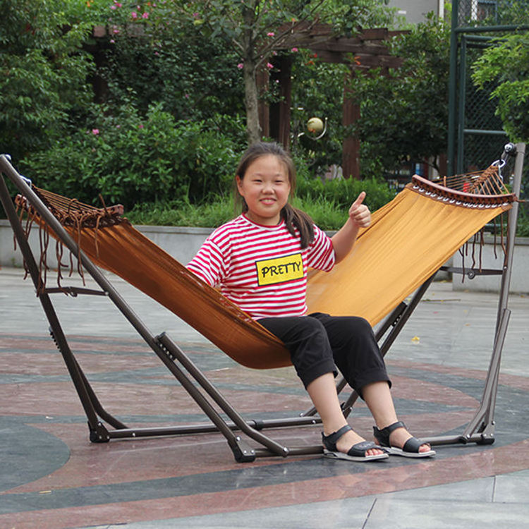 185*150cm Sprayed Iron Pipe Cotton Canvas Hammock Outdoor Camping Beach Patio Hammock Swing Chair With Stand