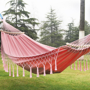 Outdoor Canvas Two Person Swing Hammock Girlish Pink Tassel Cotton Canvas Hammock