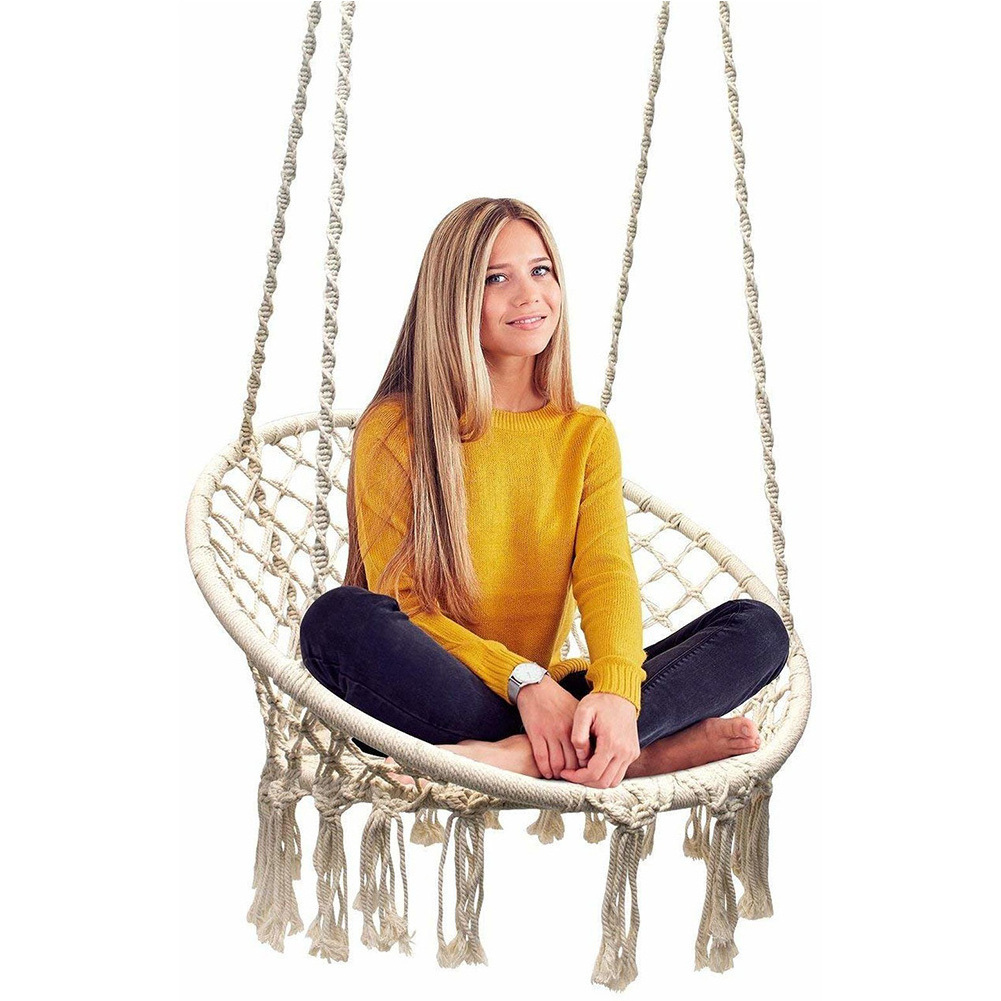 Cotton Rope Macrame Swing Hanging Hammock Chair For Indoor Outdoor Home Patio Porch Deck Yard