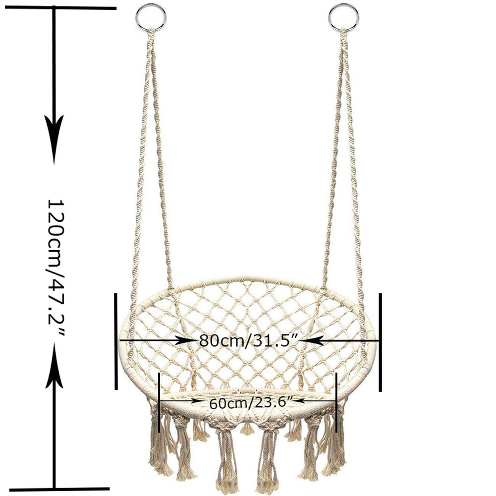 Cotton Rope Macrame Swing Hanging Hammock Chair For Indoor Outdoor Home Patio Porch Deck Yard