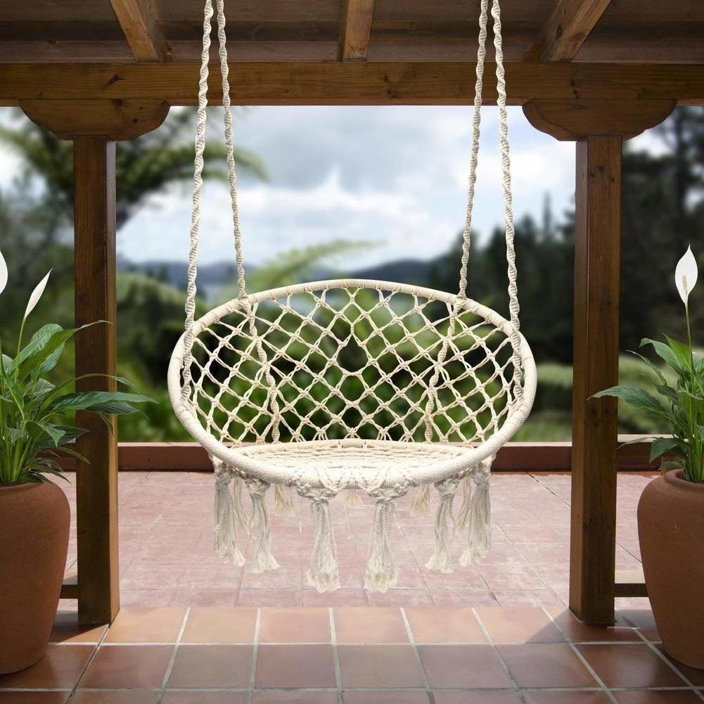 Cotton Rope Macrame Swing Hanging Hammock Chair For Indoor Outdoor Home Patio Porch Deck Yard