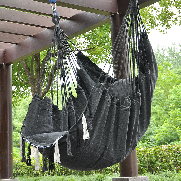 Outdoor Garden Indoor Furniture High Quality Portable Canvas Hammock Swing Chair Hanging With Tassels