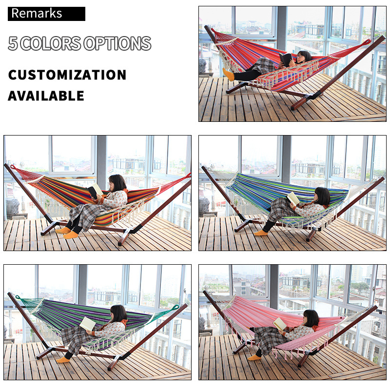 Hammock Bohemia Queen Size Brazilian Lace Tassel Double Luxury Hammock Wooden Stand Custom Perfect For Camping Outdoor