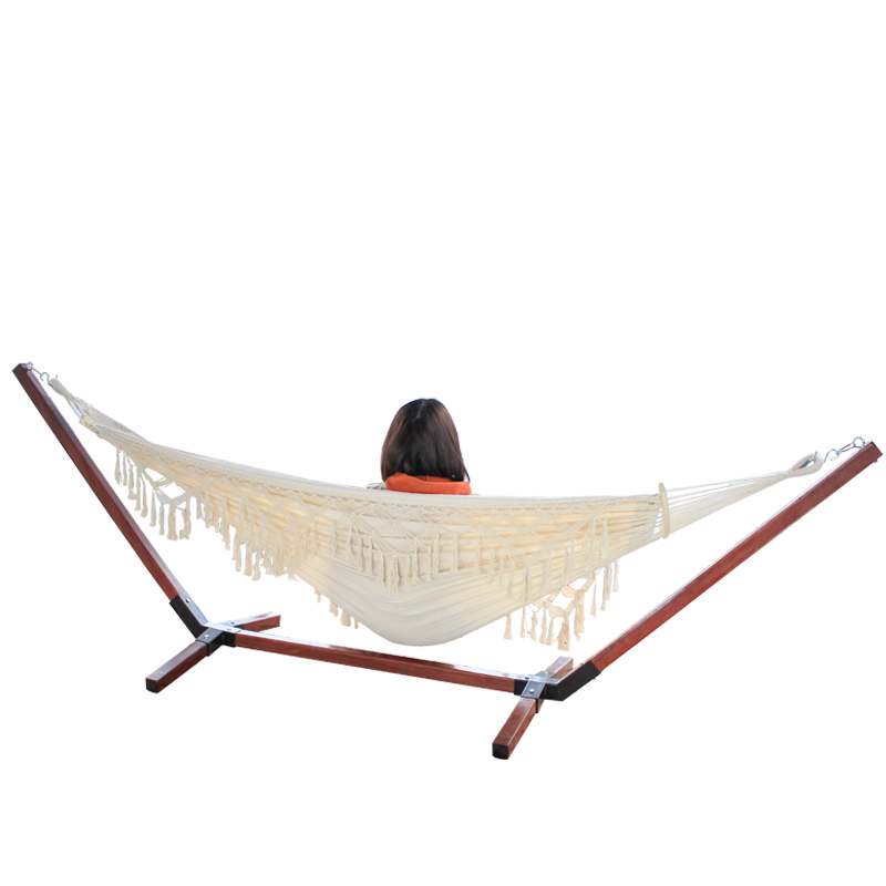 Hammock Bohemia Queen Size Brazilian Lace Tassel Double Luxury Hammock Wooden Stand Custom Perfect For Camping Outdoor