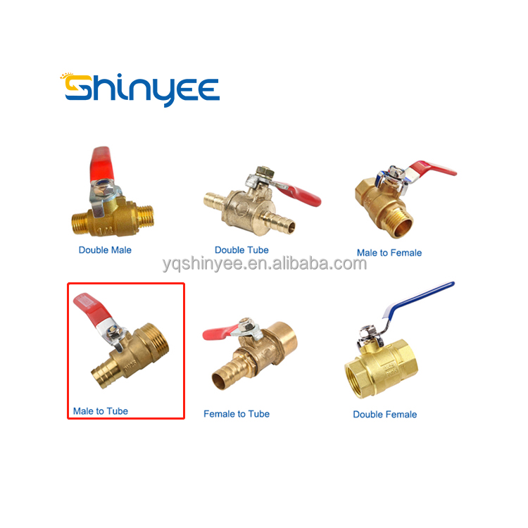 SHINYEE pneumatic valves male thread brass ball valve 3/8-8 with barb connector pex MIP FIP female