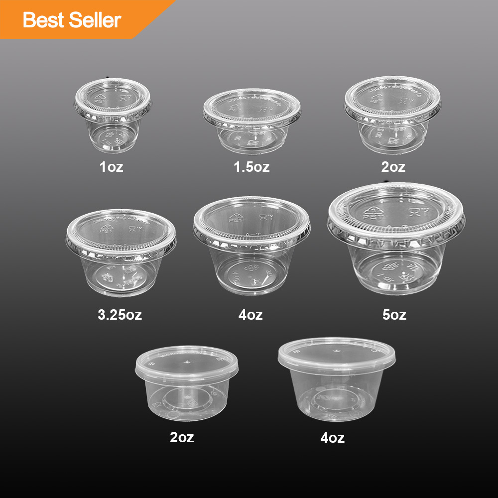 Hot Sale 1OZ/28ML Disposable Restaurant Small Plastic Food Container, Clear Sauce Cup With Hinged Lid