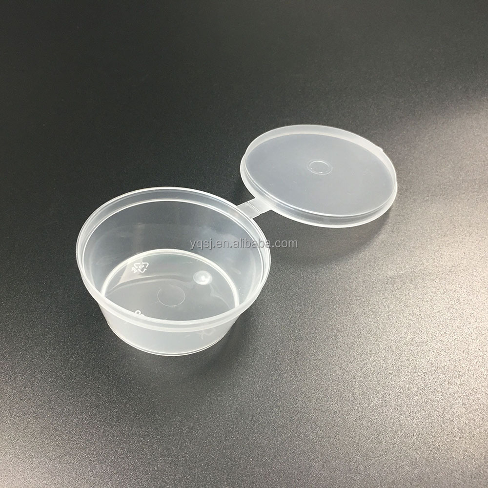 wholesale 45ml mini clear disposable plastic sauce cup / container with hinged lid