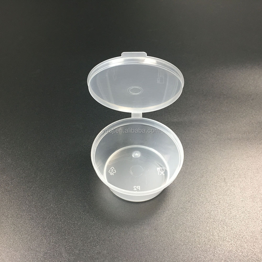 wholesale 45ml mini clear disposable plastic sauce cup / container with hinged lid