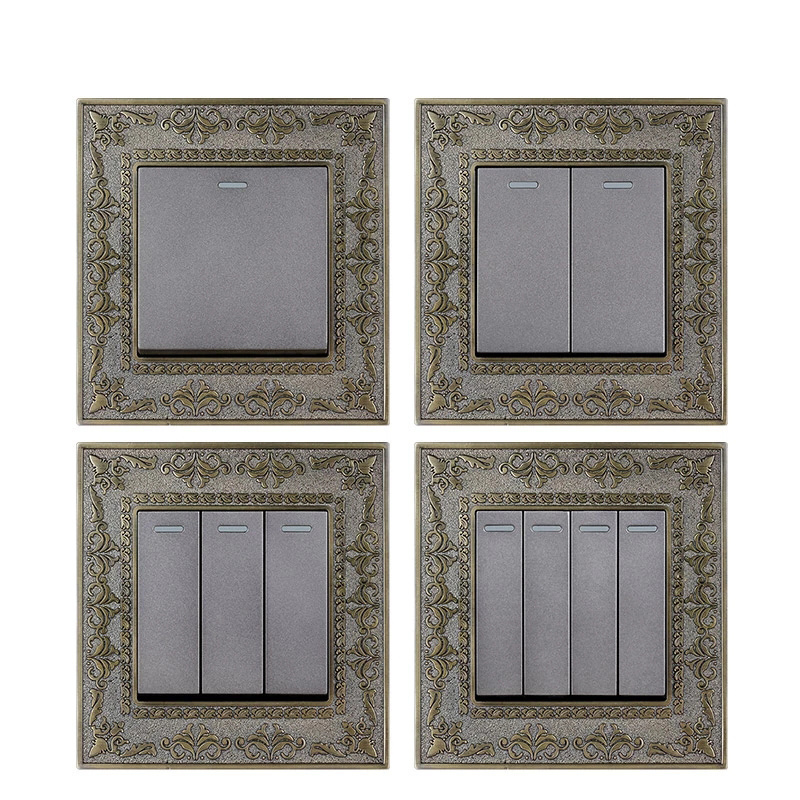 Esooli Plastic Panel Wall Light Push Button Light Switch Style PC Simple 1 Gang Switch 4D Embossing Panel Retro Zinc Alloy 250v