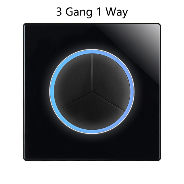 1 2 3 4 Gang 1 2 Way Light Switch With Circle LED Wall Light Switch Lamp Light Black Glass Switch With LED Indicator