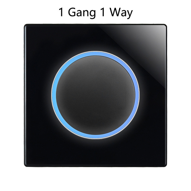 1 2 3 4 Gang 1 2 Way Light Switch With Circle LED Wall Light Switch Lamp Light Black Glass Switch With LED Indicator