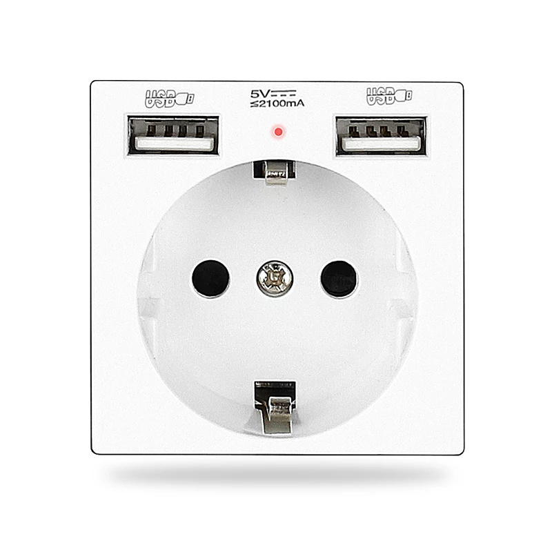 B8 Modules DIY Free Combination EU / French 16A Wall Power Socket Dual USB Charger Port Hidden Soft LED Outlet