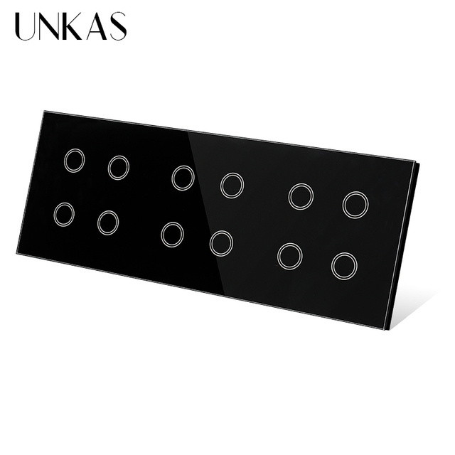 UNKAS 3 / 4 / 5 / 6 / 9 / 12 Gang WiFi Touch On / Off Smart Light Switch 228mm Black Class Panel Work Tuya Alexa Google