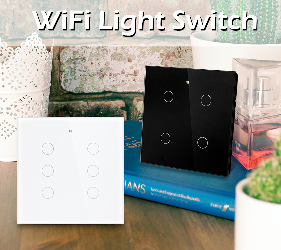 UNKAS Tuya Brazil 4x4 WiFi 4 / 6 Gang Wall Light Switch Touch-Sensor Smart Home Interruptor Work With Alexa Google Home