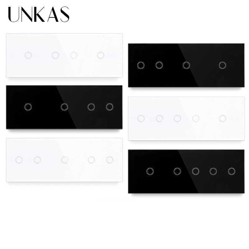 UNKAS 3 / 4 / 5 / 6 / 9 / 12 Gang WiFi Touch On / Off Smart Light Switch 228mm Black Class Panel Work Tuya Alexa Google