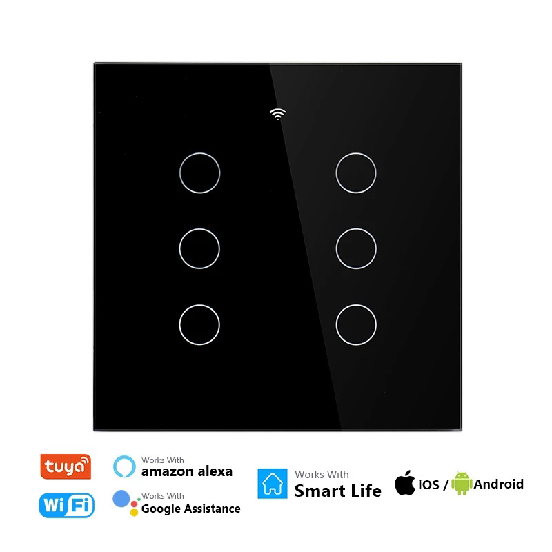 UNKAS Tuya Brazil 4x4 WiFi 4 / 6 Gang Wall Light Switch Touch-Sensor Smart Home Interruptor Work With Alexa Google Home