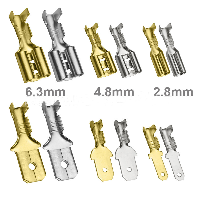 2.8mm 4.8mm 6.3mm Plug Spring Female Male Spade Cold Crimp Terminals Car Speaker Electrical Brass Wire Terminal Connectors