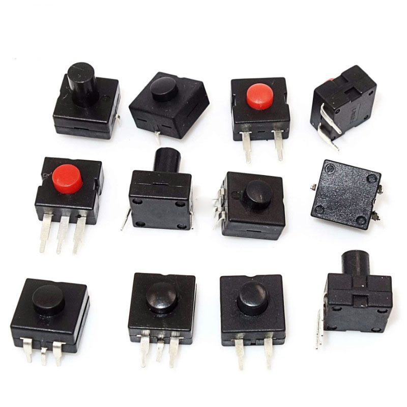 Mini push-key switch 2 pin push Button On Off  Switch 12*12 mm self-locking red flashlight small switch