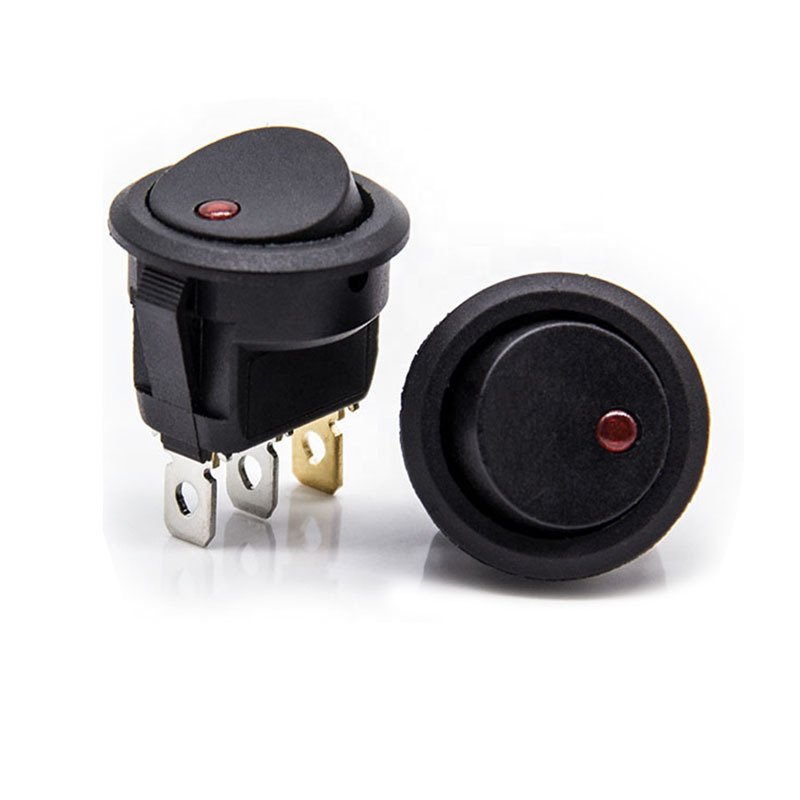 Red LED Light ON-OFF Rocker Switch 3-Pin 2 Position SPST Snap-in Round Rocker Switch with LED Dot Light