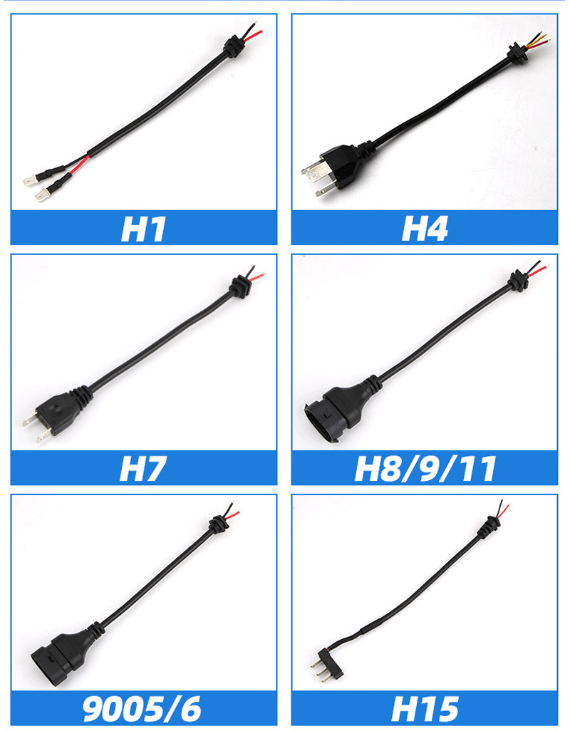 Car LED headlight power cable h1h4h7h11900590069012h15 headlight input and output wiring harness