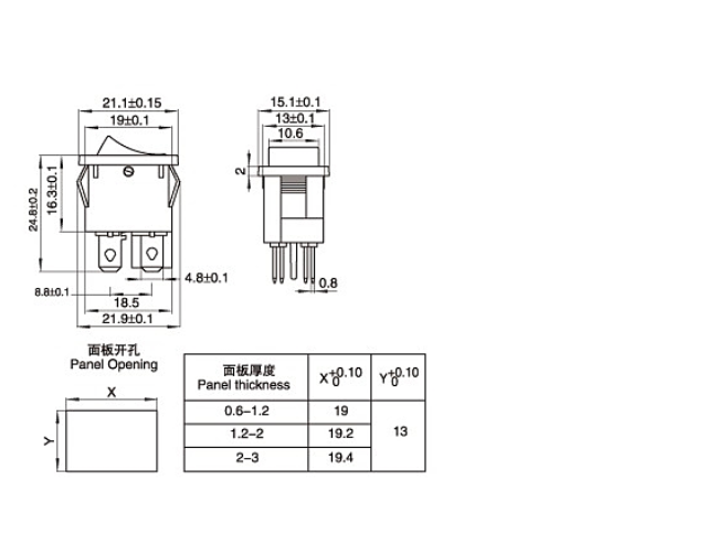 4 Pins 2 Position ON Off black power switch 6A 250V/10A 125V rocker switch mini boat switch  21*15 without lamp KCD1-104