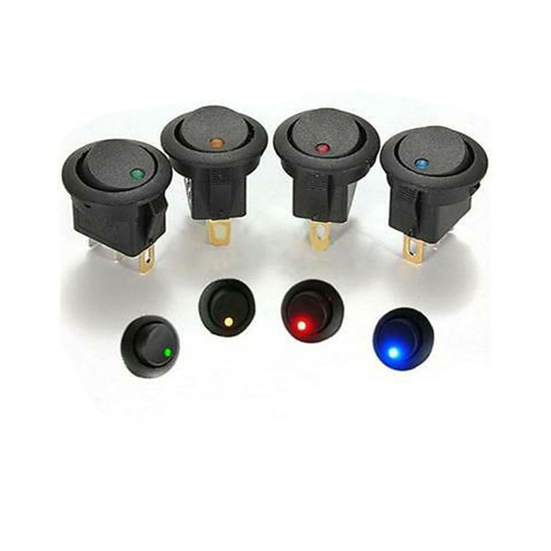 Red LED Light ON-OFF Rocker Switch 3-Pin 2 Position SPST Snap-in Round Rocker Switch with LED Dot Light