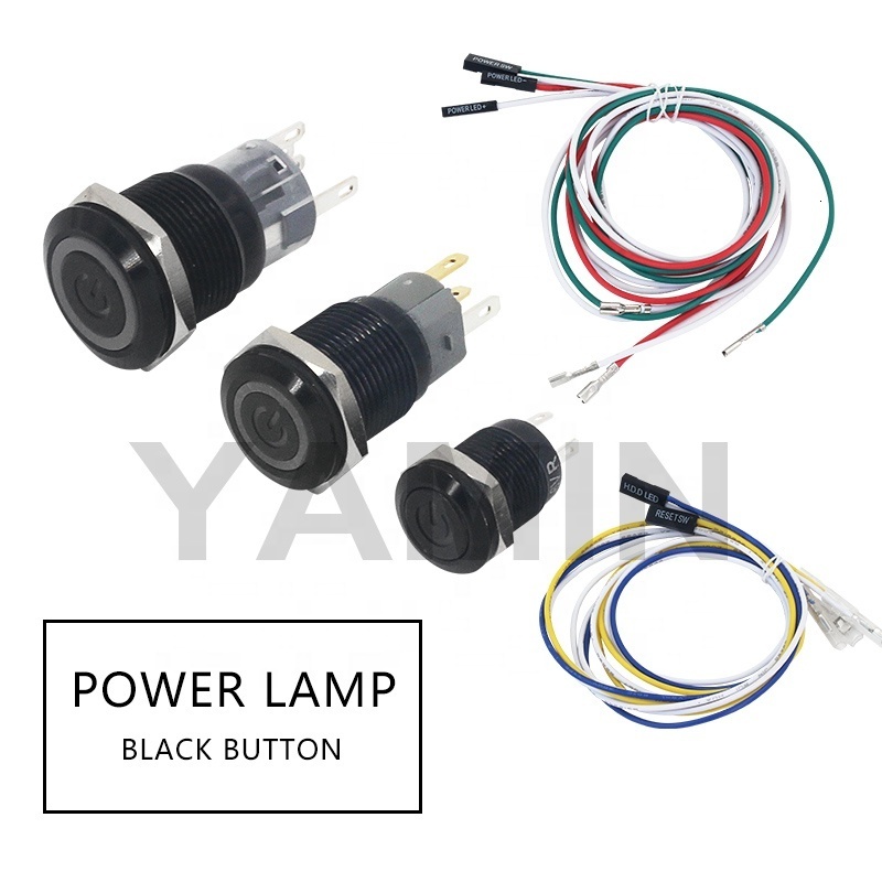 12/16/19mm Metal Push Button Switch 3-6V DIY With Wire For Computer PC Lamp Light Main Board Power Supply Black/Silver