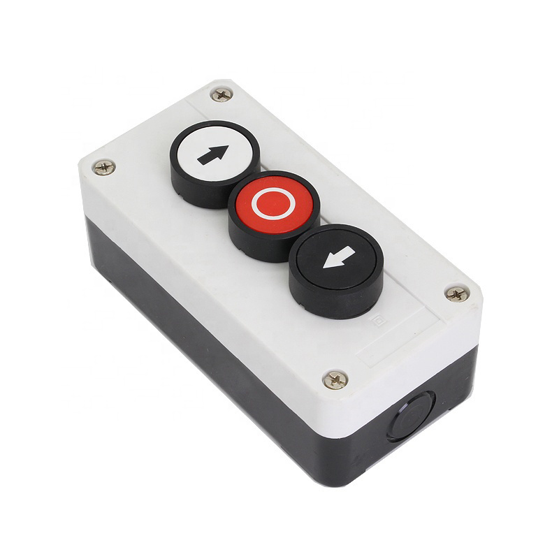 3P Three Hole 22mm Waterproof Push Button Switch With Enclosure Electrical Control Station Box Left Right Stop Arrow 2NO 1NC