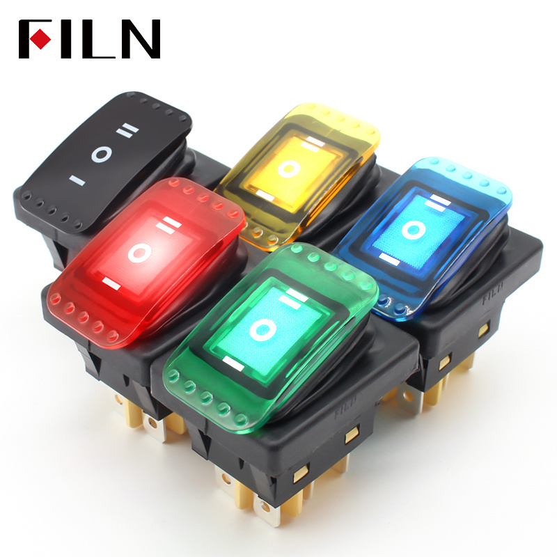 ON-OFF-ON  6pins led KCD4 Waterproof  panel customized switch  common surface 30A/12V t85 illuminated rocker switch