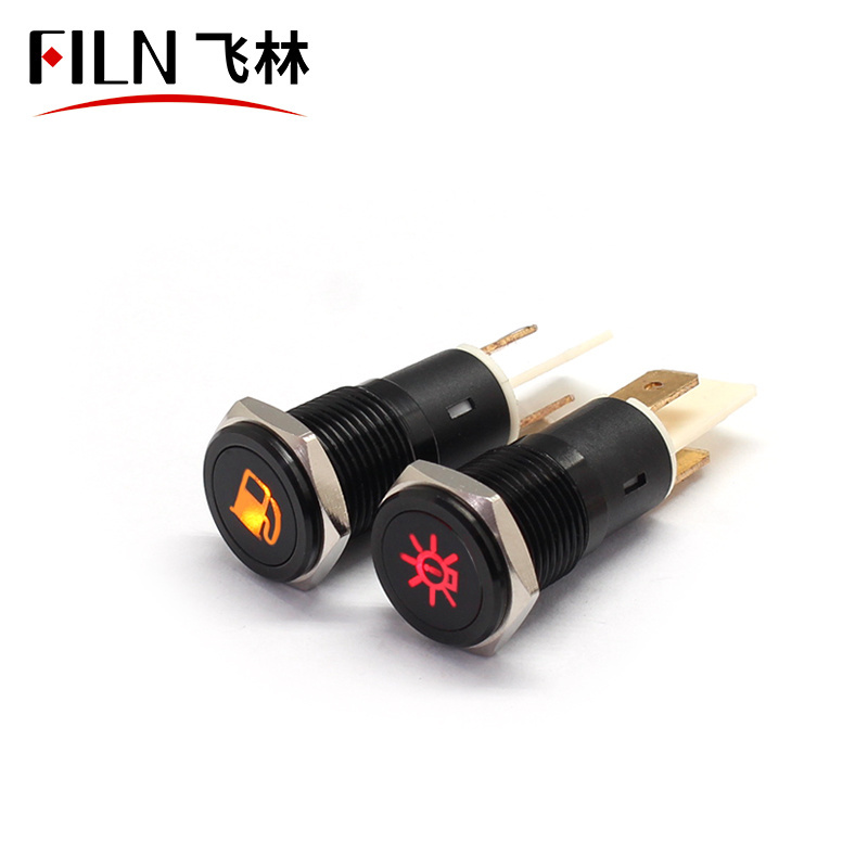 FILN 14mm flat head warning symbol metal black led red yellow white blue green 12v led indicator light with 20cm cable