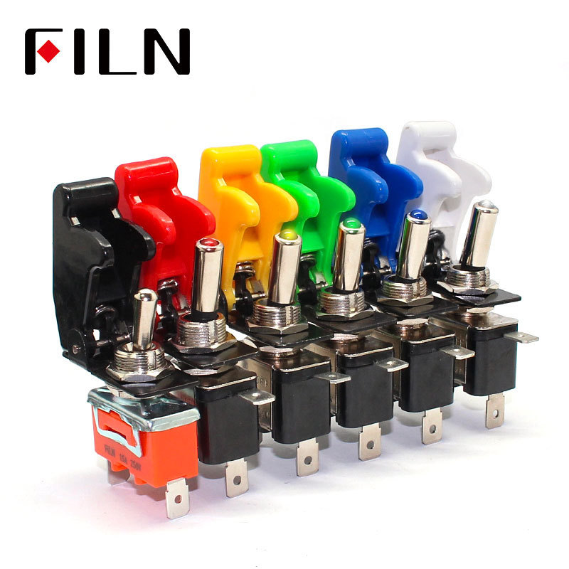 Auto Car Boat Truck Illuminated Led on off Toggle Switch With Safety Aircraft Flip Up Cover Guard 12V20A ASW-07D