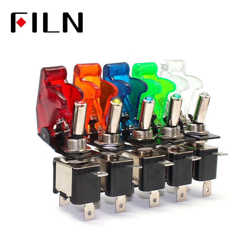 Auto Car Boat Truck Illuminated Led on off Toggle Switch With Safety Aircraft Flip Up Cover Guard 12V20A ASW-07D