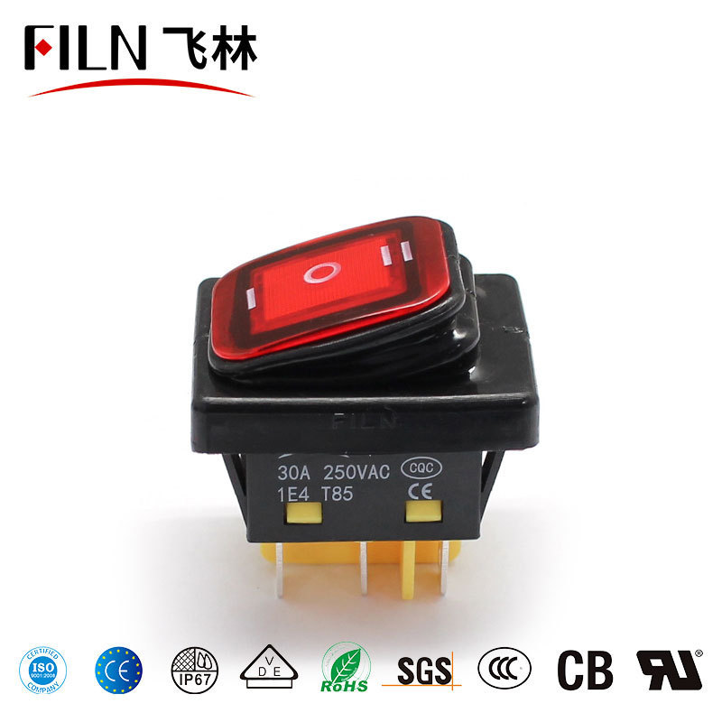 Filn kcd4 waterproof on off 2 positions 12v switch rocker switch t85 30A 250V red yellow blue led 4pins