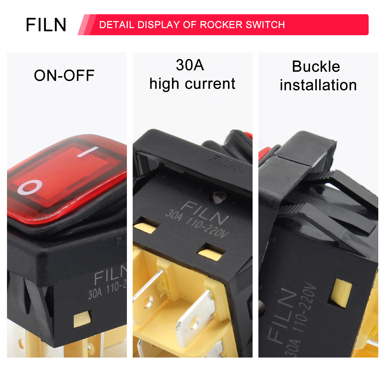 FILN 5Pcs 6Pin Rocker Switch Waterproof ON-Off-ON KCD4 12V 24V 110V 220V Red Green Yellow Blue White Boat Marine Toggle Switch