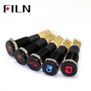 FILN 8mm flat head car indicator light metal black led with symbol 12v car indicator light led indicator light with pin