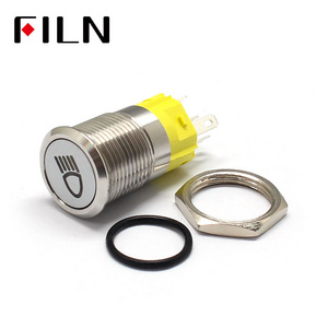 16mm 12V LED Silver shell metal push button switch dashboard customsymbol momentary latching on off car racing switch