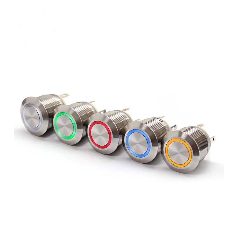 FILN 19mm  Waterproof Metal  Garage Door Push Button Switch Classic durable  12V  Ring LED Momentary Push Button Lamp Switches