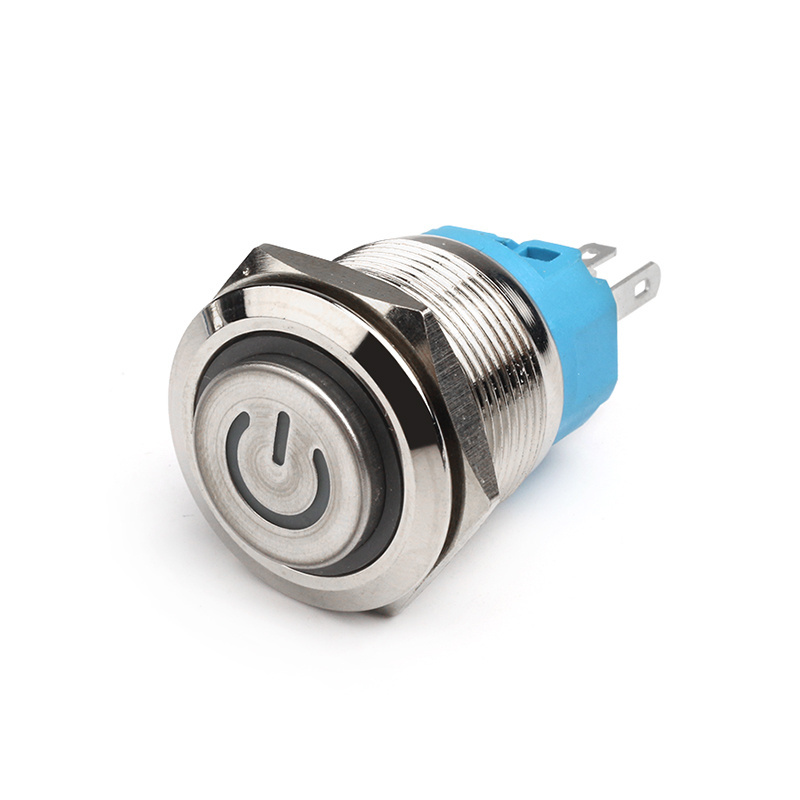 22mm high flat head momentary metal push button switch with led ring light/power label light