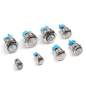 22mm high flat head momentary metal push button switch with led ring light/power label light