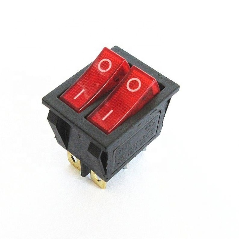 Double DPST 2 Gangs KCD3 Rocker Switch With 6 Pins Dual Red Button