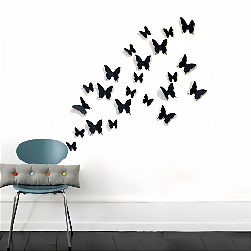 12Pcs/Bag 3D DIY Butterfly Wall Stickers Home Decor Poster for Kitchen Fridge Room Adhesive to Wall Decals Decoration