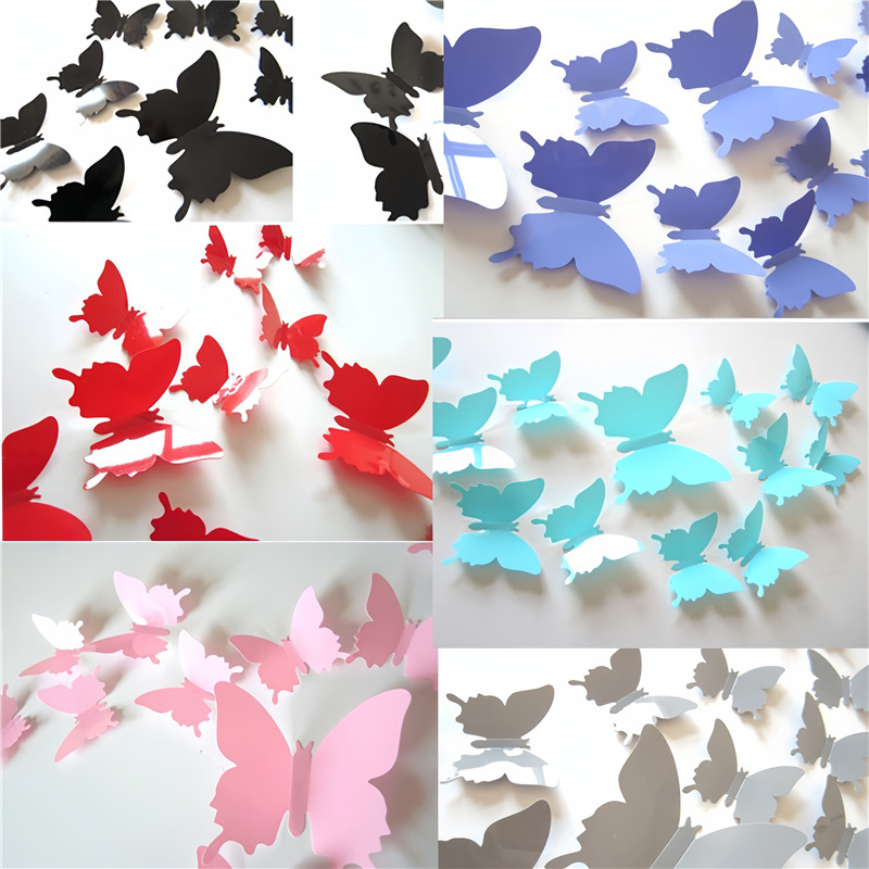 12Pcs/Bag 3D DIY Butterfly Wall Stickers Home Decor Poster for Kitchen Fridge Room Adhesive to Wall Decals Decoration