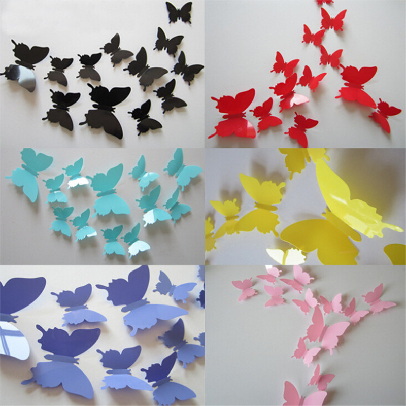 12Pcs/Bag 3D DIY Butterfly Wall Stickers Home Decor Poster for Kitchen Fridge Room Adhesive to Wall Decals Decoration