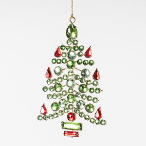 Acrylic Christmas Tree Ornament with Red Branch and Green Gems