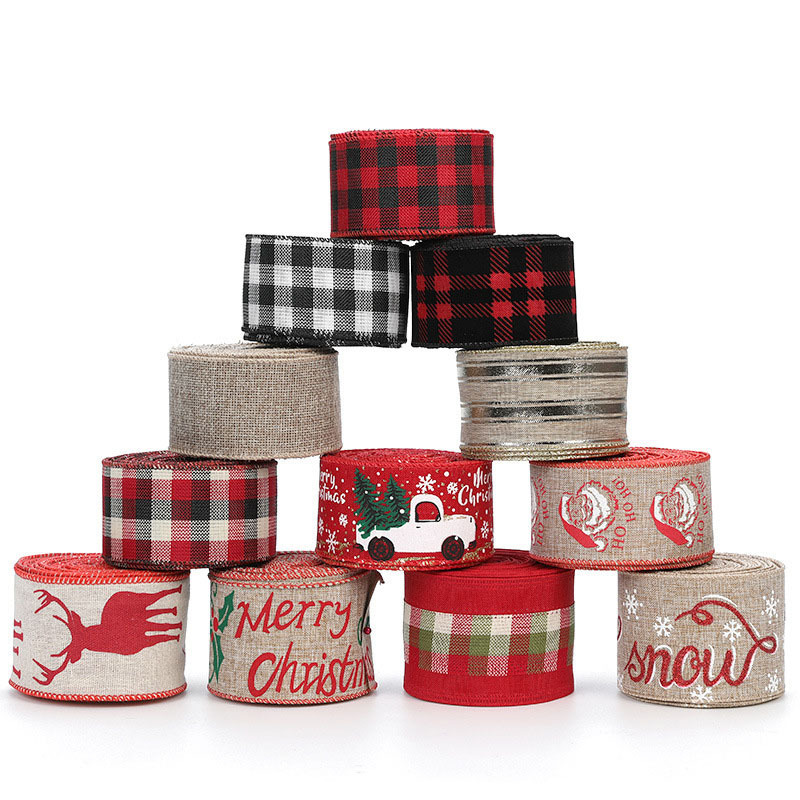 Rustic Charm: Red, Black, and White Plaid Bow Decorations for Christmas