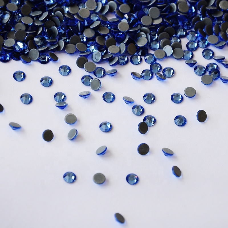 Wholesale In Stock Lt. Sapphire  Crystal Flatback Glue Rhinestone For Dress Decoration