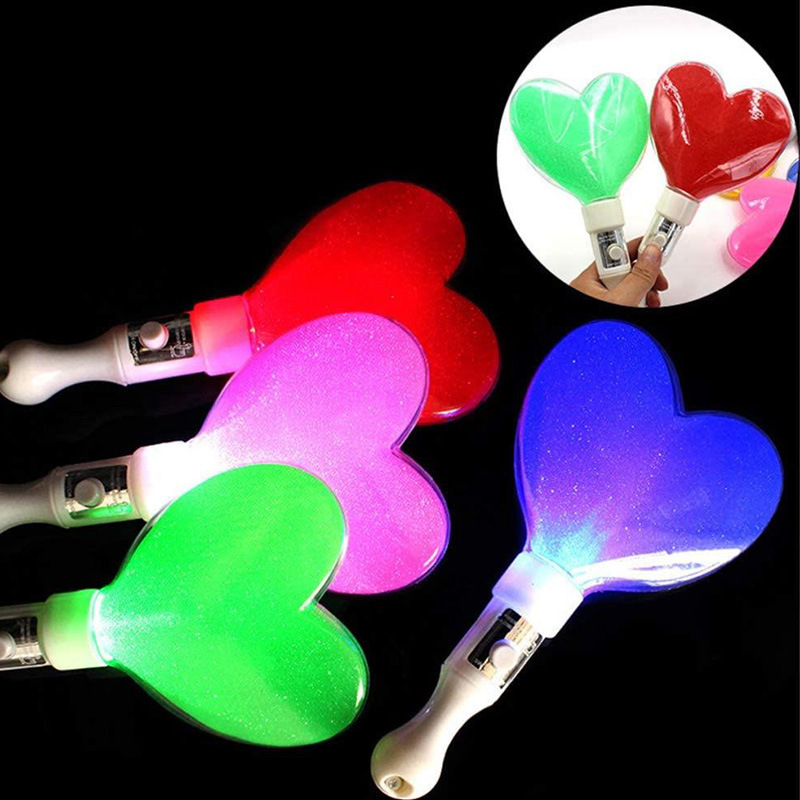 Top Quality Custom Logo Multicolor Stars Shine Heart Shape Led Stick Glow In The Dark Concert Event Decoration