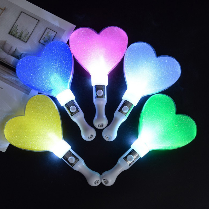 Top Quality Custom Logo Multicolor Stars Shine Heart Shape Led Stick Glow In The Dark Concert Event Decoration