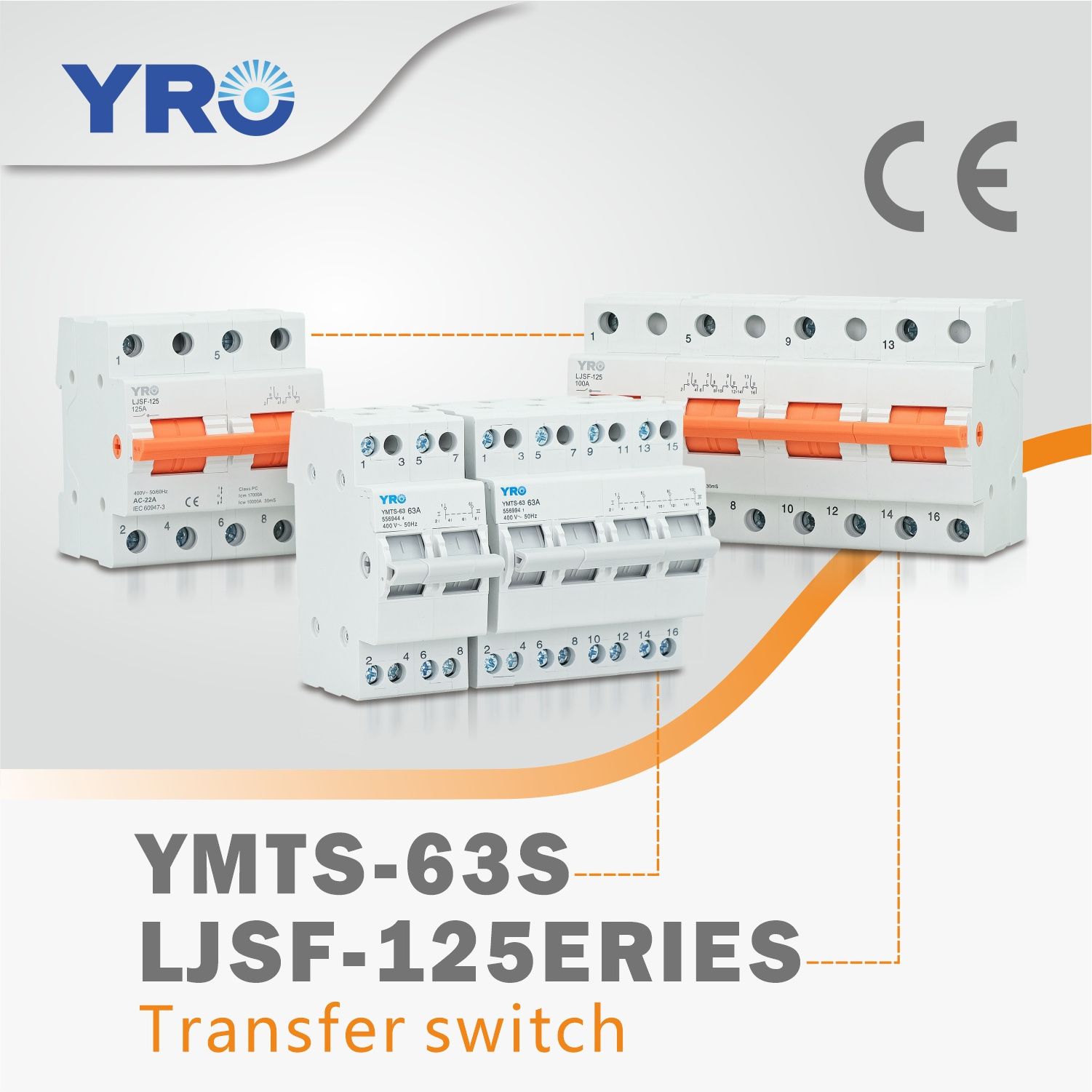 YRO Din Rail 2P 4P 400V 40A 63A 100A 125A Dual Power Manual changeover switches electrical changeover switch for generator